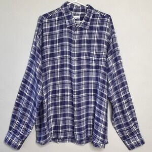 Peter Millar Mens XXL Blue White Plaid Linen Long Sleeve Button Up Shirt Preppy
